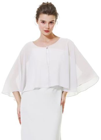 BEAUTELICATE Coprispalle Stola Chiffon stola Elegante Donna Chiffon Scialle Smanicata Bolero Cape Cardigan per Cerimonia Festive Matrimonio Sposa Abito Estivo (Avorio, Taglia unica)