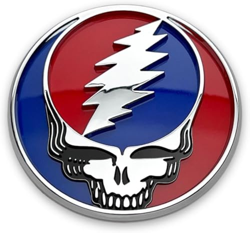 The Stealie 2.0 Car Badge Emblem in Red and Blue