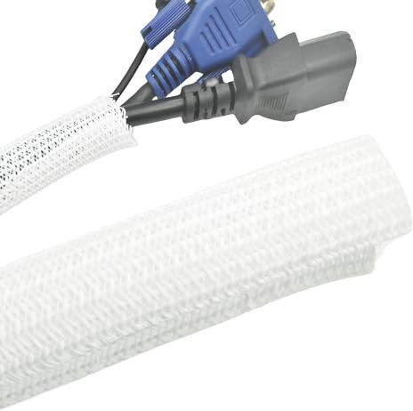 MyyYiTar 1/2in-12ft Cable Protector Split Sleeves Self Wrap Braided Tube Cord Management Sleeving, White
