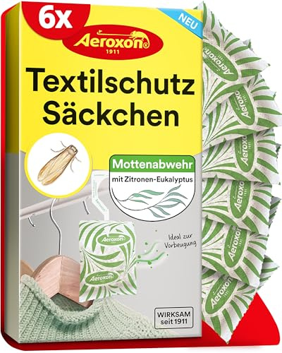 Aeroxon Textilschutzsäckchen 6 Stück, Mottenschutz für Kleiderschrank | Mit Zitronen-Eukalyptus-Duft, bis zu 3 Monate wirksam gegen Kleidermotten, schützt Wolle, Kaschmir und Seide