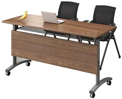 Zusammenklappbarer Besprechungstisch mit feststellbaren Rollen, kleiner, klappbarer Schreibtisch für kleine Räume, 120 x 60 x 75 cm, Braun