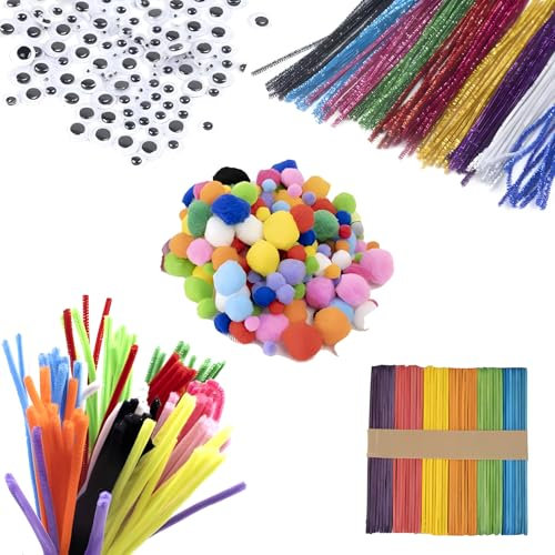 behone 300 Stück Pfeifenputzer Bunt zum Basteln 30 Farben Pfeifenreiniger Chenilledraht 30CM Macaron Farbe Pfeifenreiniger Bunt zum Basteln mit 100 Kulleraugen Pfeifenputzer