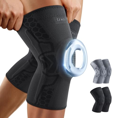 CAMBIVO Knee Brace for Knee Pain, Medical Grade Knee Compression Sleeve with Side Stabilizers & Patella Gel Pad for Meniscus Tear, Arthritis, ACL, Running,Workout, Daily Use(Black, X-Large)