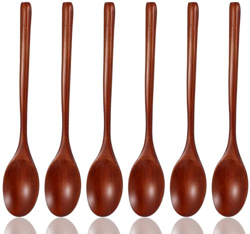 Wanmu Holzlöffel Esslöffel, 6 Stück Natürlich Holzlöffel Handgefertigte Holz Suppenlöffel Esslöffel Müslilöffel Kaffeelöffel Teelöffel Schokolade Honiglöffel