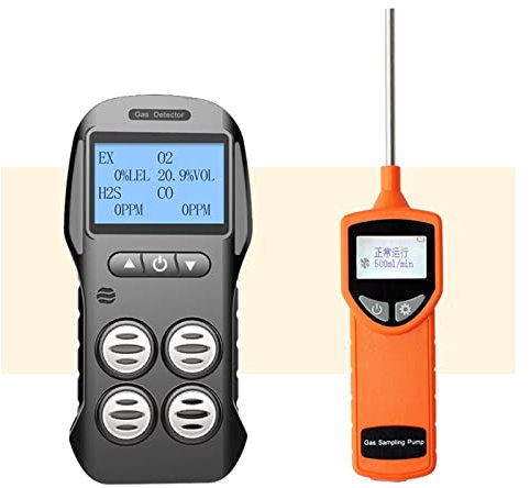 Air Quality Monitor, Multi Gas Detector Gas Meter O2 H2S CO LEL 4 in 1 Oxygen Hydrogen Sulfide Carbon Monoxide Combustible Gas Leak Detector,for Home Kitchen Office Car(Detector with pump)