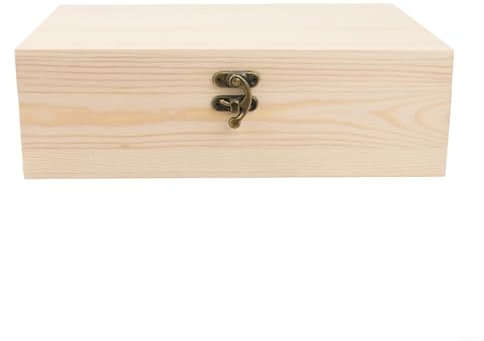 Elegante caja de madera para manualidades con tapa abatible en madera de pino, perfecta para organizar collares y pulseras de forma segura (L)