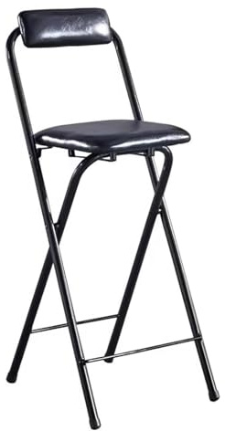 Sgabello da Bar Pieghevole Alto Comodo Sedile Imbottito con Schienale e Poggiapiedi Sgabello da Colazione Portatile Metallo Capacità 100kg Stabile e Resistente for Sala Giochi, Ufficio, Festa(Nero,60c
