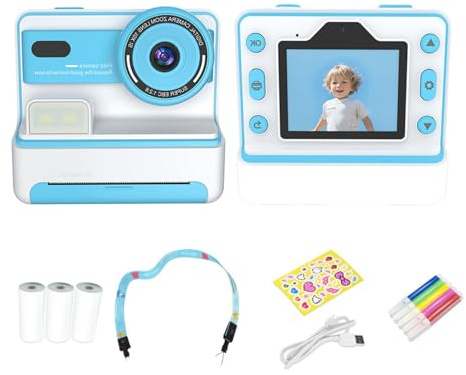 Macchina fotografica istantanea per bambini Display da 2,4 pollici Doppia lente Luce di riempimento integrata con carta da stampa per divertimento all'aperto divertente fotocamera per bambini