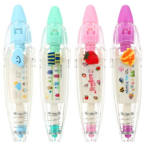 Hoement Cintas Correctoras de Escritura 4piezas Cinta Opaca Mate y Agarre Cómodo para Oficina y Escuela, Material Abs Resistente y Diseño Práctico Varios estilos