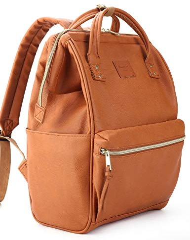 Kah&Kee Läderryggsäck för kvinnor och män, lärare, blöjväska, ryggsäck, arbete, skola, sjuksköterska, högskola och resor., Camel, Medium, Reseryggsäck