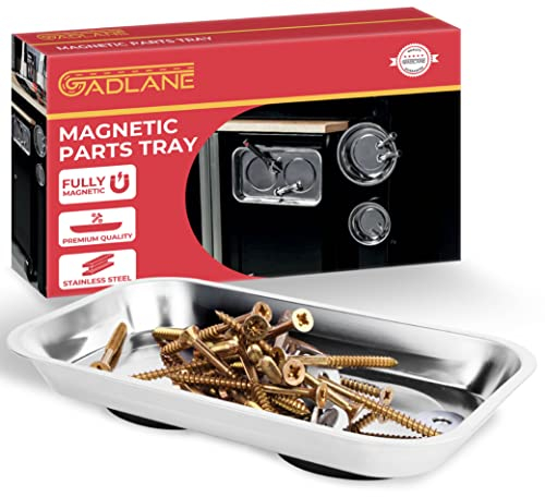 GADLANE Rectangle Magnetic Parts Tray - Stainless Steel Magnetic Tray Mechanic Heavy Duty Non-Marking Magnetic Screw Tray - Nut & Bolt Sockets, 150mm Screws Bowl Magnetic Tool Holder - 24.1cm x 14.0cm