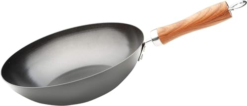 WECOOK! Carbono Wok Induzione 32 cm, Antiaderente Titanio QUANTANIUM Ecologico 3 Strati PFOA-Free, Acciaio al Carbonio, Manico in Simil Legno, Vitroceramica, Gas, Lavastoviglie