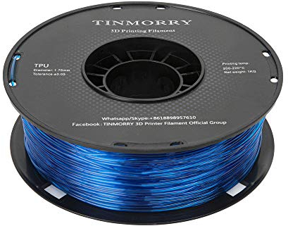 TINMORRY TPU Filament 1.75 mm, Flexible TPU Rolle Weiches 3D-Drucker Filament, 1kg Spule (2.2 lbs), 95A TPU Transparent Blau