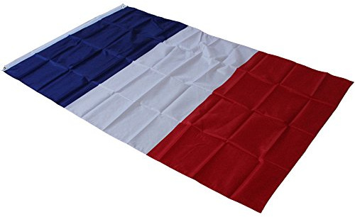 Drapeau de la France avec 2 oeillets métalliques, résistants aux intempéries - drapeau national français 90 x 150 cm, tricolore (Blanc)