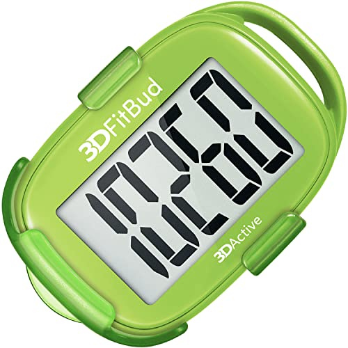 3DActive 3DFitBud Simple Step Counter Walking 3D Pedometer with Clip, Lanyard Accurate Step Tracker Large Display, Easy to Use for Kids Men Women Adult Seniors Daily Step Tracking - A420S - Green