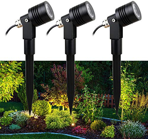VBLED 3er-Set 6W Gartenleuchte Gartenstrahler 3000K 12V Warmweiß mit Erdspieß IP68 Wasserdicht mit Stecker für Außen Garten Rasen