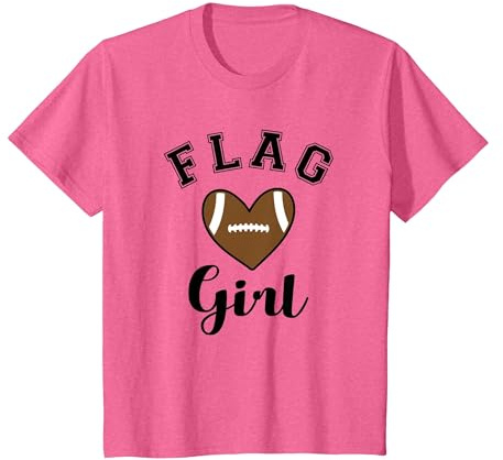 Flag Football Flag Girl Heart T-Shirt, Youth, Pink Heather, Large