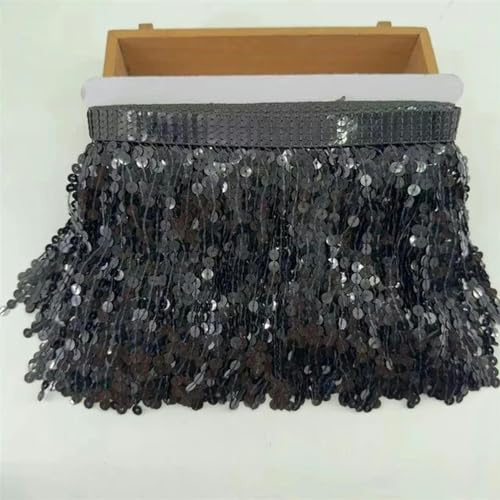 15 cm breit, Silber, Gold, Pailletten, Spitze, Fransen, Quastenbesatz, Band, Bühnenaufführung, Hochzeitskleid, Nähen, Stoff, DIY, lateinamerikanisches Kleid, 5 Yards, Schwarz