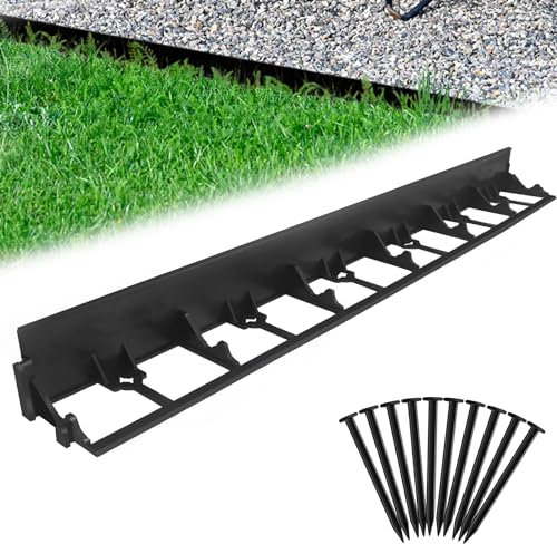 Aufun Flexible Rasenkante Kunststoff 24M, Pflasterkante Beeteinfassung Beetumrandung Mähkante Kantenstein mit 100 Erdanker, Sehr gut Rasenkantensteine zu verarbeiten(78mm, Schwarz)