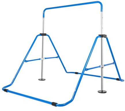 ARBGO Gymnastik gym höjdjusterbara gymnastikstänger hopfällbar stång pull up-stång enhet med halkfria ärmar, upp till 150 kg, för 3–6 år, blå