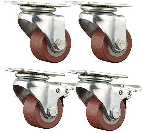 Lenkrollen 4 Stück Möbelrollen, 1,5 Zoll, 2 Zoll, Hochleistungsräder mit Bremse, 40 mm / 50 mm, universelle Schwenk-/Festplatte, tragbares Pu-Trolley-Rad for Sofa, Blumenständer, Schrank – 200 kg Trag