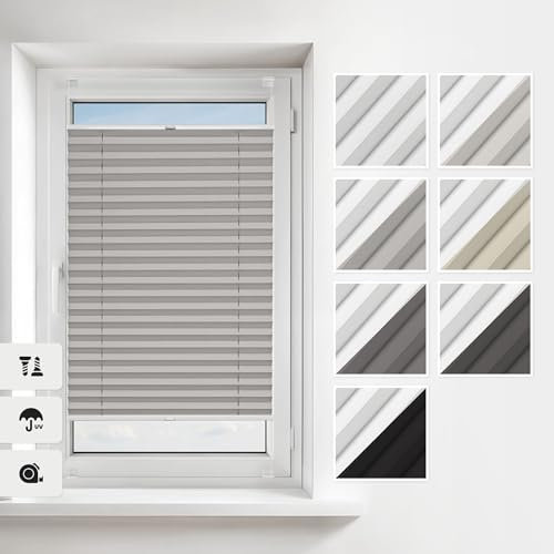 Estika Thermo-Plissee mit Bohren 70x200 cm – Farbe: Hellgrau, Verdunklungsplissee zum Anschrauben für Fenster in verschiedenen Blickdichten, erhältlich mit Montagezubehör