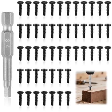 50 Piezas Tornillos Autorroscantes de Acero Inoxidable de 5.5 x 25 mm, Tornillo Cabeza Plana Hexagonales Interiores Negro, para Plástico, Madera y Bricolaje, con Broca