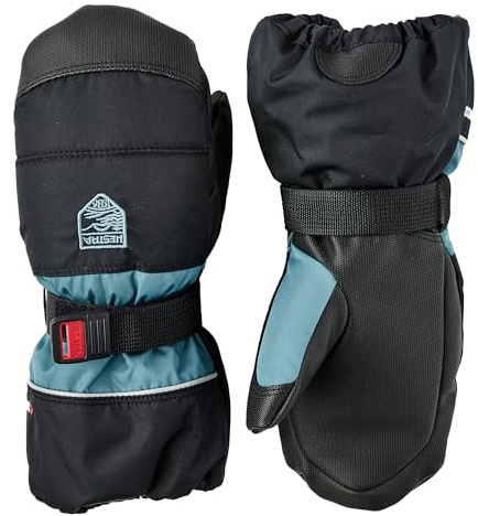 Hestra Kids’ CZone Mitt (2-11 yrs), Waterproof, Windproof & Insulated Winter Mittens for Alpine Skiing & Cold Weather Play - Black/Petrol - 6