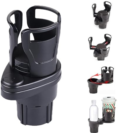 Multifunctional Car Cup Holder Expander with Adjustable Base, Dual Cup Holders Adapter with 360° Rotation, Extra Large Drink Organizer for Bottles, Mugs, Snacks, For Cars, SUVs, Trucks, and Boats (B)