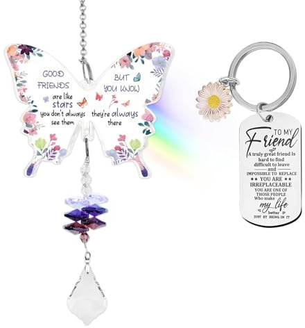 louuuou 2 Pcs Gifts for Friends Female, Special Friend Gifts, Friendship Keyring Gift for Friends Female Key Rings Women, Crystal Suncatcher Women Special Birthday Graduation Present