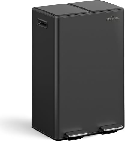 mVm Cubo de Basura Cocina, 2 Compartimentos 2 x 30L Papelera de Cocina de Acero Inoxidable con Pedales, Papelera Moderna y Robusta, Cierre Suave, para Cocina, Salón, Negro