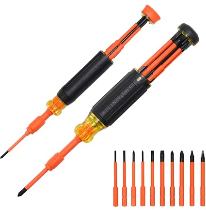 Klein Tools 32310INS 10-in-2 Insulated Multi-Bit and Multi-Bit Precision Screwdriver Set, Auto-Locking Collar, 1000V Rated, in-Handle Bit Storage