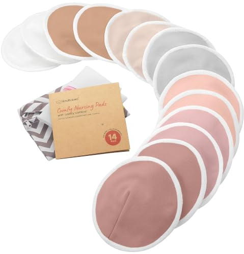 KeaBabies Assorbilatte di bambù Organico - 14 Cuscinetti Lavabili + Borsa da Bagno - Cuscinetto per Capezzolo per Allattamento in maternità (Lovelle, L 12cm)