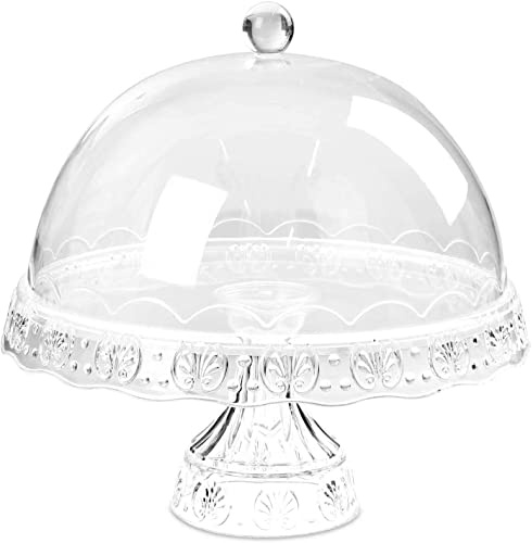 Karrma Ltd. Clear Cake Stand with Lid, Plastic, 27cm | Cake Dome Cover, Cupcake Display Stand, Storage Container, Food Saver, Wedding, Party, Kitchen