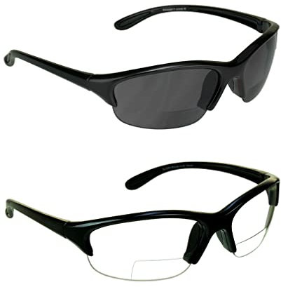 proSPORT Bifokale Sonnenbrille, Sicherheitsleser, +1,50 schwarzer Rahmen, rauchfarben und klare Gläser, leicht, Sport, Radfahren