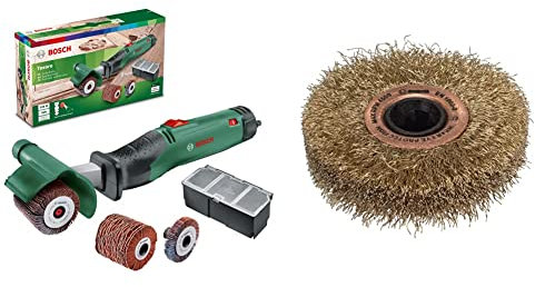 Bosch ponceuse multifonctions Texoro (250 W, 3 accessoires, coffret d’accessoires, dans carton) & Brosse (laiton) - Accessoire pour PRR 250 ES Marron