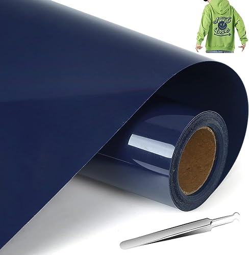 NCRGB Vinile Termoadesivo per Tessut,Pellicola per Plotter in Vinile a Trasferimento Termico,Facile da Tagliare e Sarchiare,Vinile Adesivo per T-Shirt (Blu marino, 30.5×400 cm)