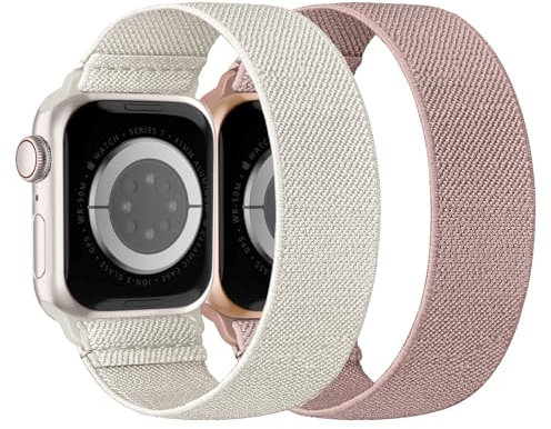 Nimblistic Nylon Solo Loop kompatibel med Apple Watch armband 41 mm 40 mm 38 mm, elastiskt tyg sport ersättningsarmband för Iwatch Series SE 9 8 7 6 5 4 3 kvinnor och män, 2-pack