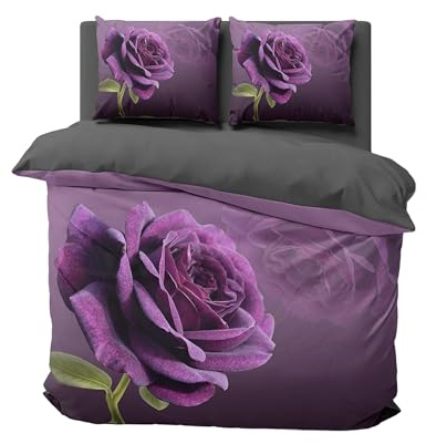 FEBE 3D Bettwäsche Rose Blume Bettbezug-Set 135x200 + Kissenbezug 80x80 cm Wendebettwäsche 2 Teilig mit Reißveschluss