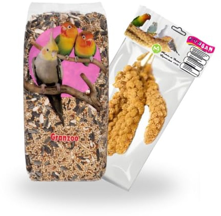 C.P.A COMPLEMENTOS PARA AVES - Comida para agapornis y ninfas | Bolsa de Semillas 1 kg + Bolsa de Panizo 300 gr