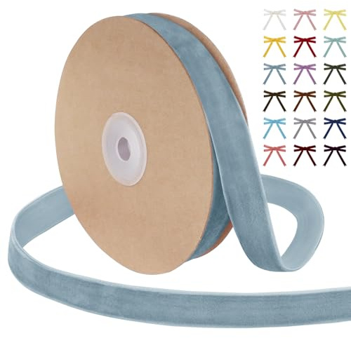 Uiopa Samtband Hellblau 15mm Breit, 9m Geschenkband Samt Band, Schleifenband Hellblau Ribbon Dekoband für Geschenkverpackung, Kränze, Hochzeit, Party, DIY Handwerk