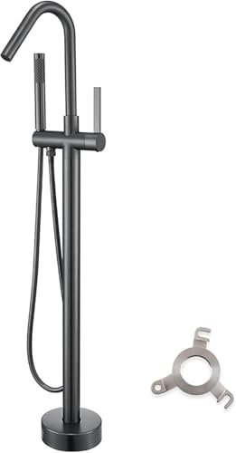 Grifo Bañera Exenta, Grifería Exenta de Bañera, Grifo de bañera de pie Juego de ducha Grifo de bañera de pie independiente con agua en la parte inferior(Gun Gray)