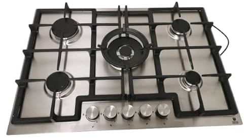 Gasline Einbau Gasherd,5 flammig, Gaskochfeld, GAG75INX Edelstahl, Sabaf-Brenner, Erdgas/Propangas, Elektrische 1-Handzündung, Thermoelektrische Zündsicherung Propan/Erdgas
