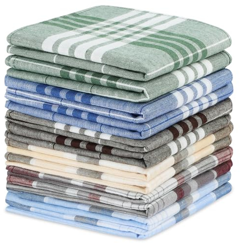 URAQT Taschentücher Herren 40cm x 40cm, 12 Stück Herrentaschentücher Karomuster, Handkerchief Wiederverwendbar, Hochzeits- und Herrengeschenke, 6 Farb-A