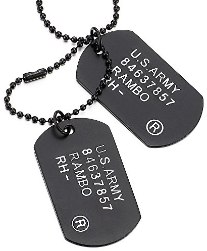 COOLSTEELANDBEYOND Schwarz Satinierte Zwei Stücke Herren Militär Armee Dog Tag Anhänger und 70cm Kugelkette