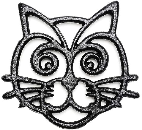 Sungmor Robuster Gusseisen-Untersetzer, dekorativer rostfreier Untersetzer für Küche oder Esstisch, 16 x 13 cm, mit schönem schwarzen Katzen-Muster