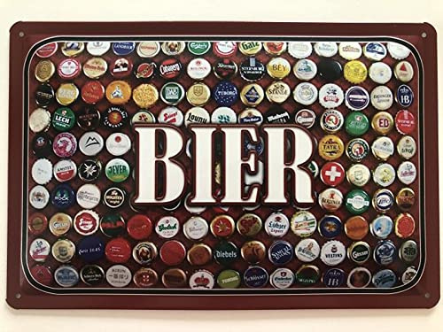 Blechschild 20x30cm gewölbt Bier Kronkorken Sammlung Deko Geschenk Schild