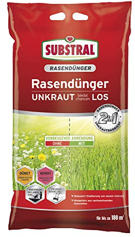 Substral 2in1 Rasendünger Unkraut bleibt chancenLOS, natürlich unkrautfreier Rasen, 9,1 kg bis zu 180 qm