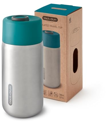 BLACK+BLUM - Travel Cup - 18/8 Stainless Steel Thermal Insulated Travel Coffee Cup with Leak Proof, Lockable Lid - Keeps Hot for 4 hrs, Cold for 8 hrs, Ocean - 340ml