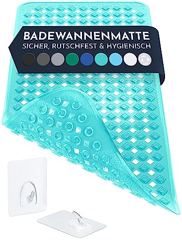 homerella® Tappetino vasca antiscivolo 88x39cm INCL. GANCI - Tappetino doccia antiscivolo senza BPA - Tappeto doccia antiscivolo vasca da bagno resistente alla muffa e lavabile in lavatrice